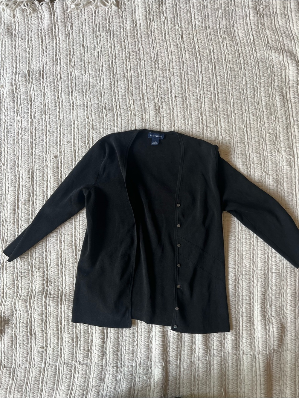 Ann Taylor Black Open-Front Button Detail Cardigan